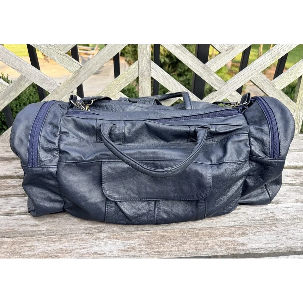 Vintage Top Grain Mexican Blue Leather Duffel Bag 20